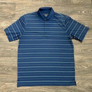 Greg Norman Polo Golf Shirt Large Navy Play Dry Striped Performance Activewear